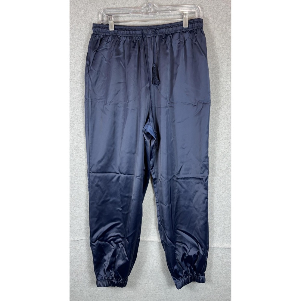Allegra K Pants Womens Large Navy Blue Satin Joggers Elastic Waist Lightweight